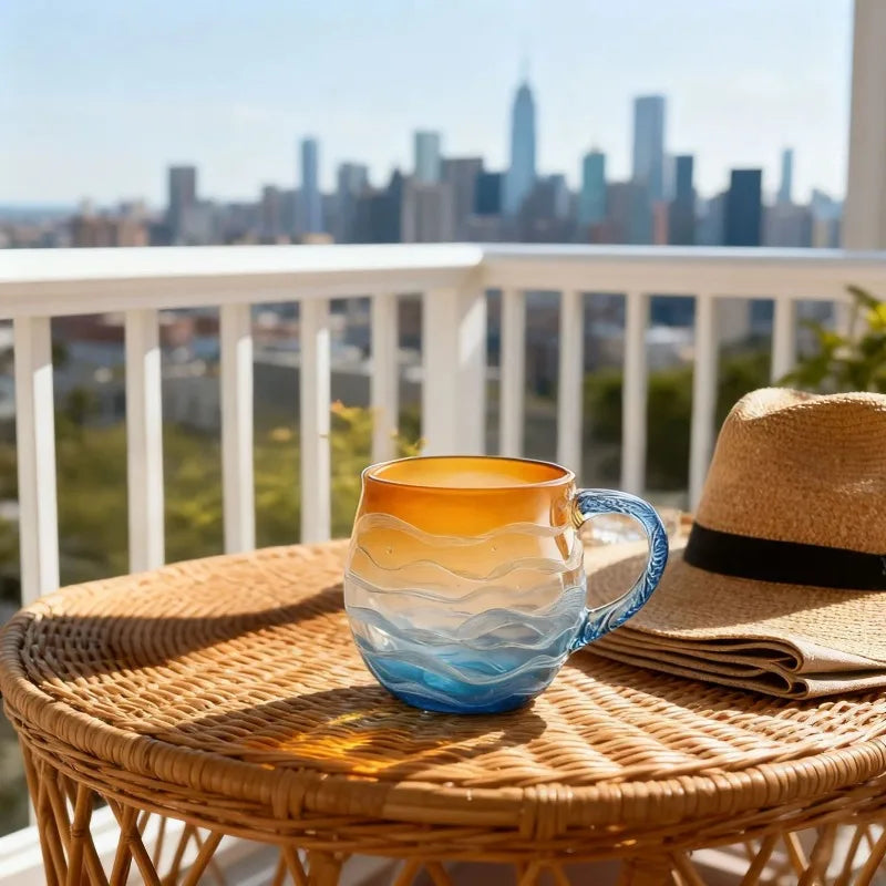 Sea Glass Sunset Borosilicate Ocean Cloud Cup | 301–400ml Borosilicate Glass Cup Qme