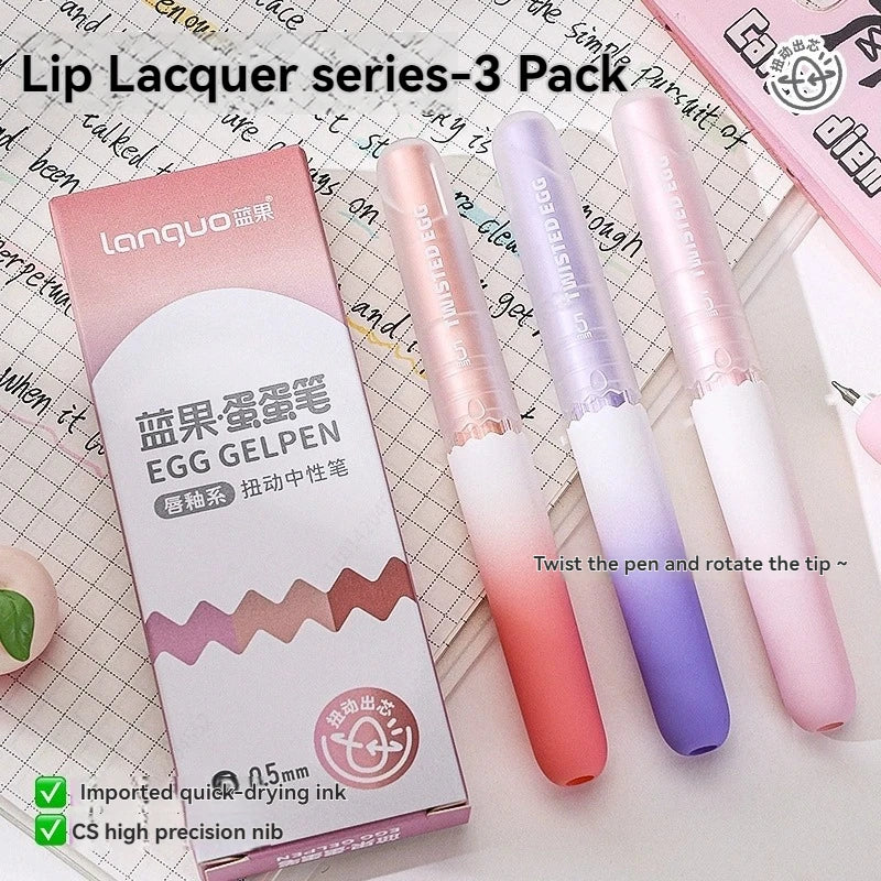 Kawaii Egg Gel Pens 0.5mm Quick Dry Smooth Black Ink Gel Pen Set Qme Lip glaze series