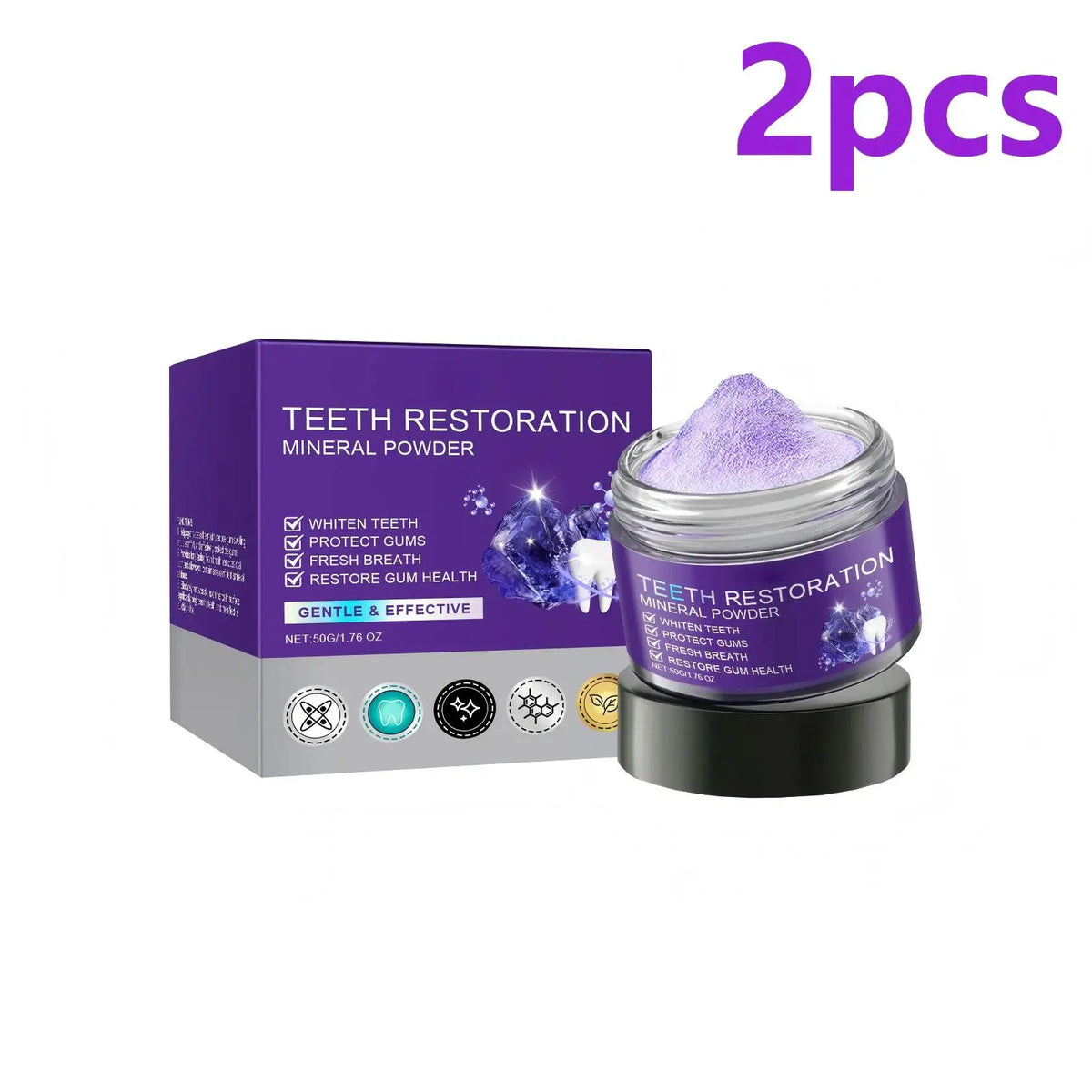 Purple Teeth Whitening Powder | Mint Fresh Breath – 50g Teeth Whitening Powder Qst 2pcs