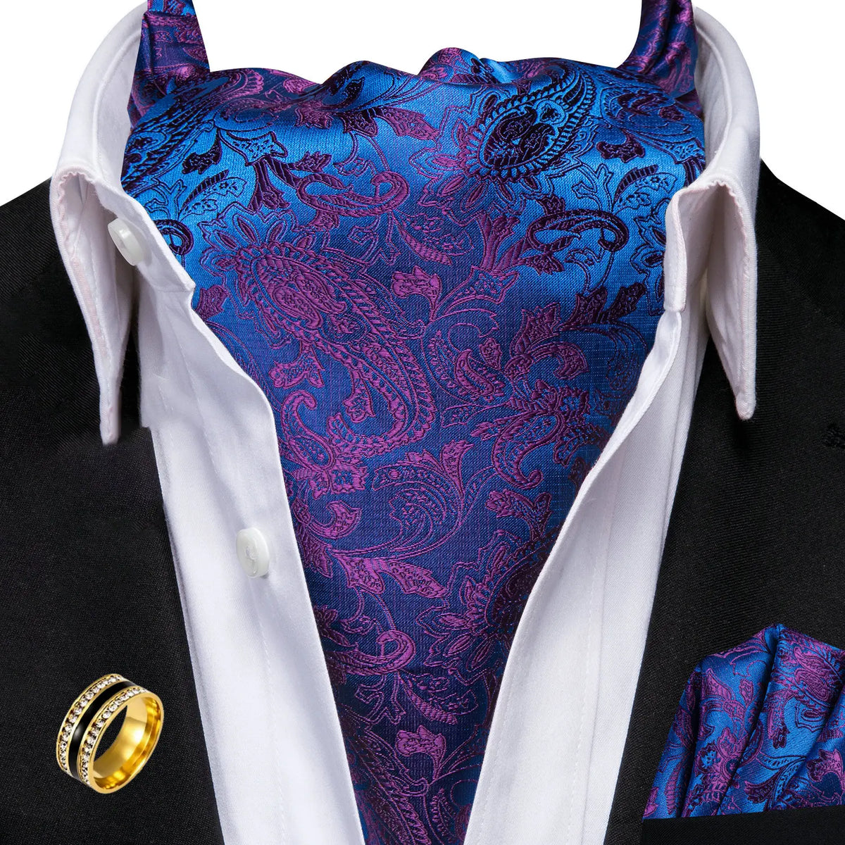 Men's Ascot Tie Cravat Set with Pocket Square & Ring Ascot Cravat Set Qme AS-1174-JZ0020