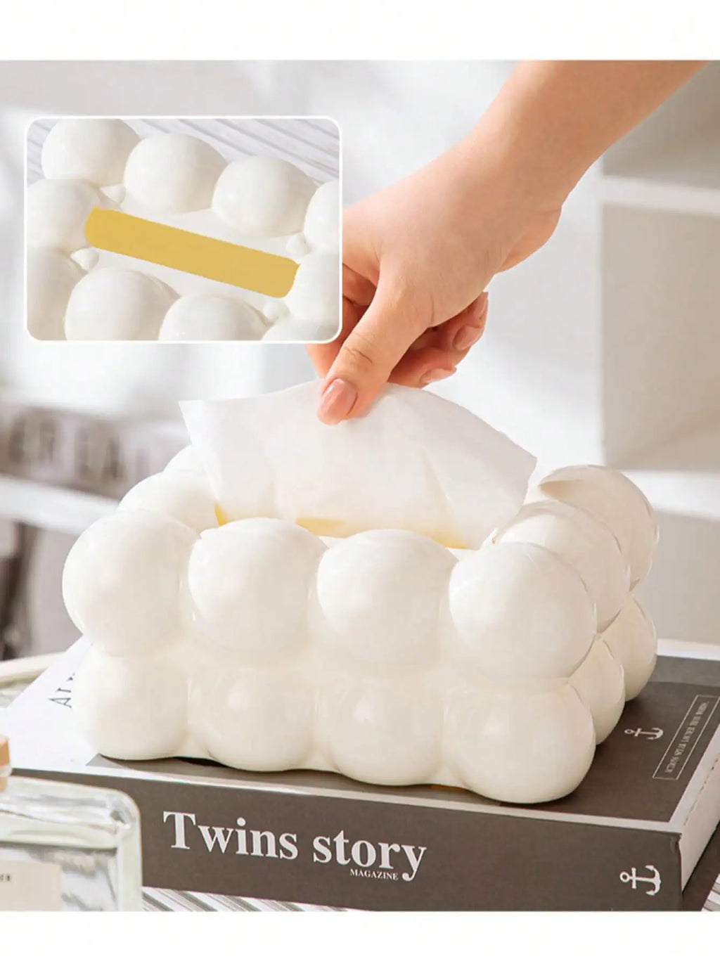 Marshmallow Tissue Box – Luxury ABS Living Room Storage Tissue Box Holder Qme white