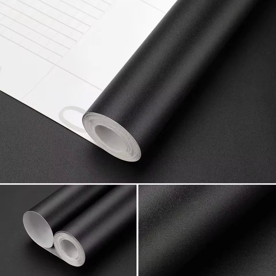 Matte Black Peel & Stick Vinyl Wallpaper – Waterproof, Dirt Resistant Self-Adhesive Wallpaper Qme