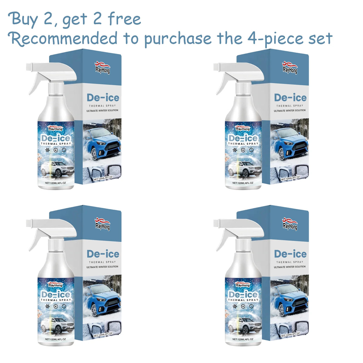 Rayhong 120ml Car De-Icer Spray – Fast Windshield Ice Melt Car De-Icer Spray Qst 120ml x 4 bottle