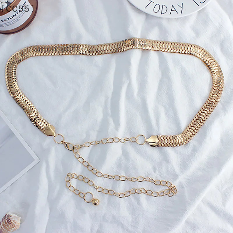 Women's Gold Metal Chain Belt – High Waist Party Waistband Fashion Chain Belt Qst