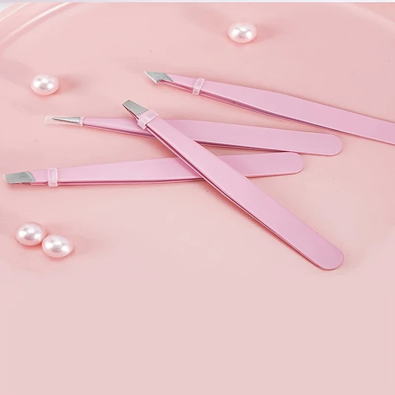 Pink Precision Eyebrow Tweezers Set – Shaping & Hair Removal Eyebrow Tweezers Set Qme Pink