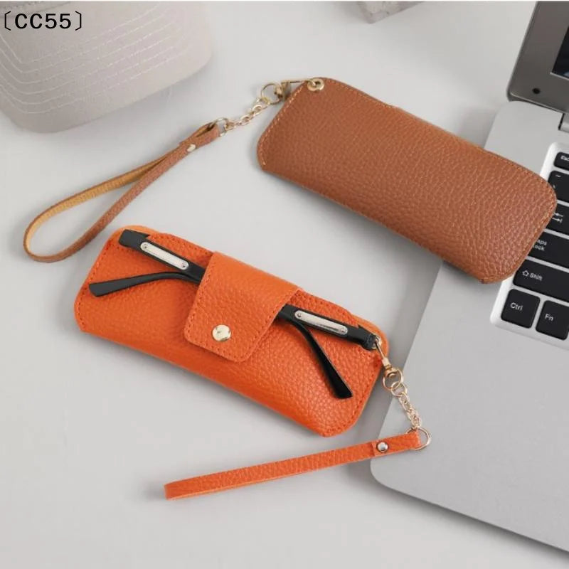 PU Leather Glasses Case with Wrist Strap – Travel Sunglasses Pouch Eyeglass Case Qst