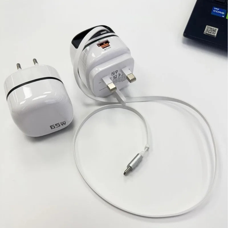 65W Foldable Wall Charger Retractable Cable Travel Adapter | Qme Travel Wall Charger Qme