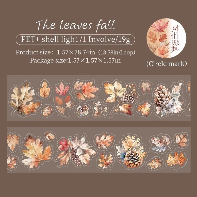 Japanese Botanical PET Tape – Fallen Leaves Sticker Roll 40mm×200cm Decorative Craft Tape Qme C 1.57X78.74 in