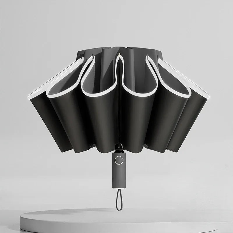 20-Bone Windproof UV Reverse Folding Automatic Umbrella Windproof Travel Umbrella Qst Black 10K metal-fiber composite