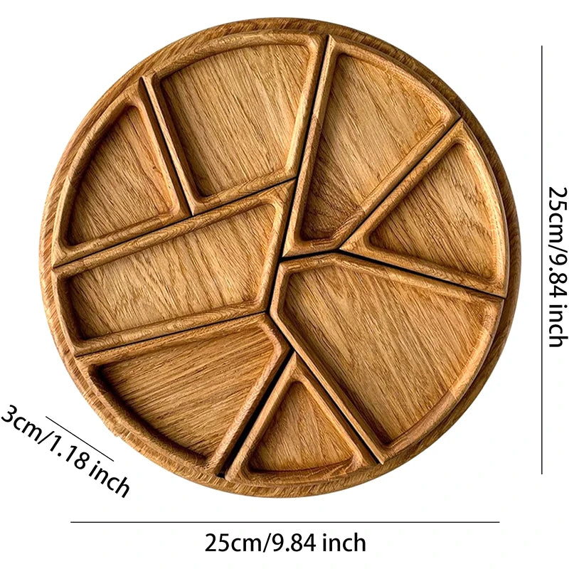 Round Divided Wood Serving Tray – Snack & Dessert Platter Wood Serving Tray Qst