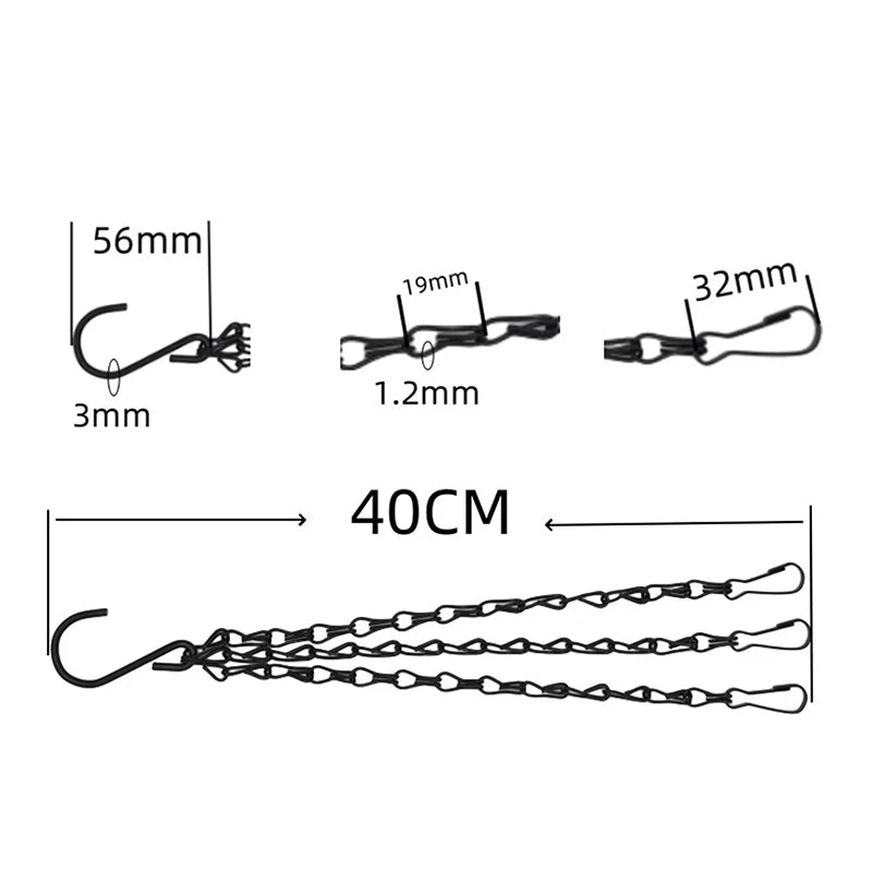 40cm Iron Flower Pot Hanging Chain with 3 Hooks – Garden Hanger Hanging Planter Chain Qst