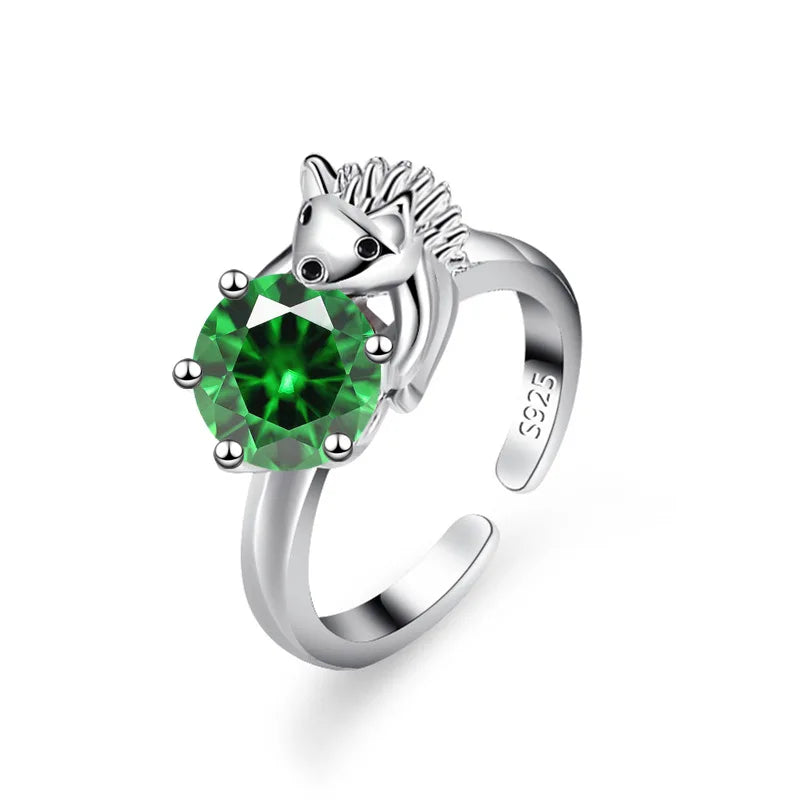 Hedgehog Multicolor Zircon Adjustable Sterling Silver Ring Fashion Ring Qme green resizable