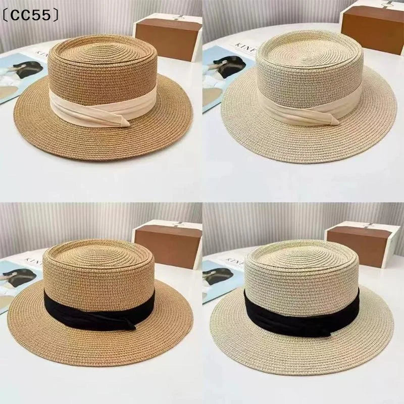 French Flat Top Straw Hat – Women's Beach & Travel Sun Hat Straw Sun Hat Qst