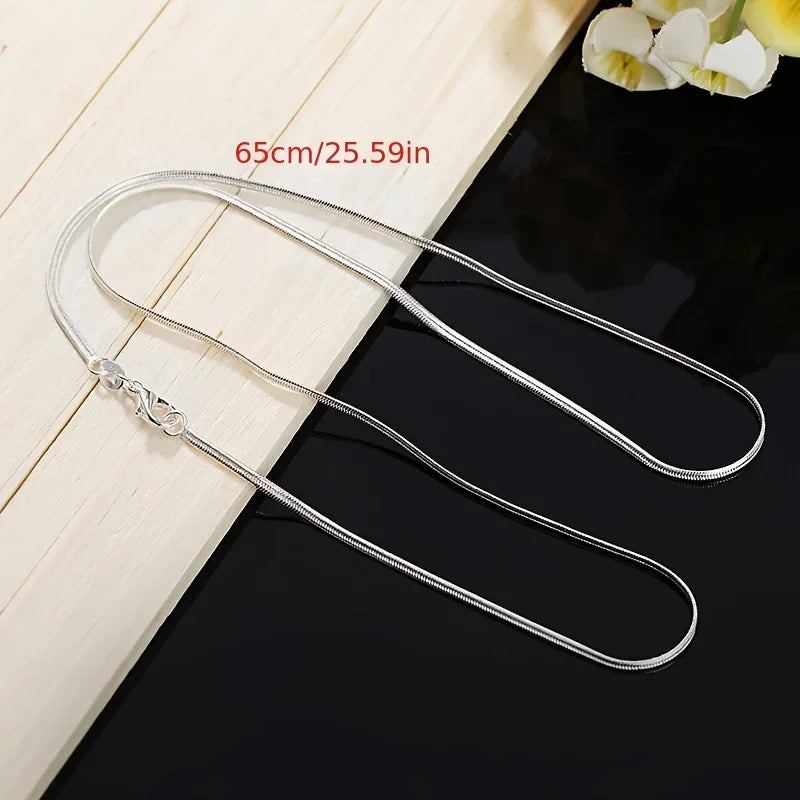 925 Sterling Silver Flat Snake Chain Necklace – Women & Men Sterling Silver Necklace Qme