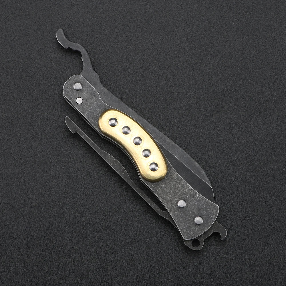 XUAN FENG Folding Pocket Knife – D2 Steel Brass Keychain EDC Folding Pocket Knife Qst