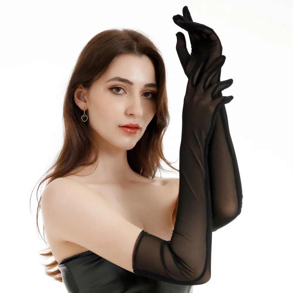 Ultra-Thin Sheer Tulle Elbow Gloves – Sun Protection | Qme Sheer Elbow Gloves Qme