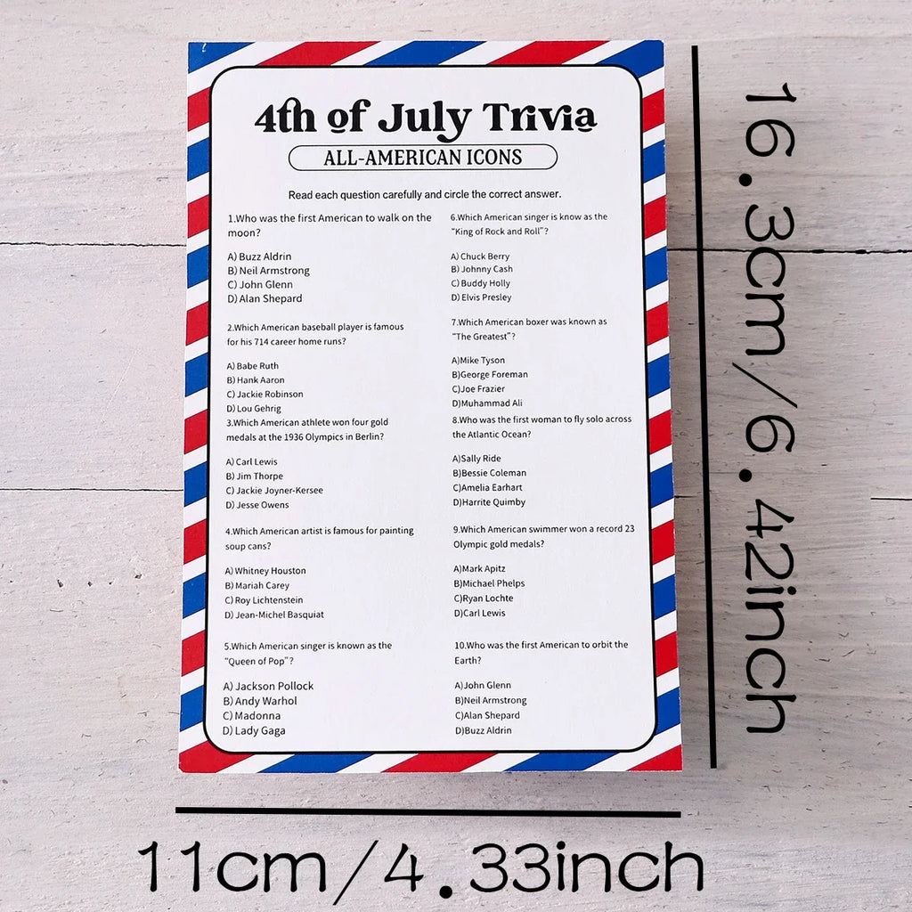 5-Pack Red & Blue Striped Independence Day Game Cards Party Game Cards Qme