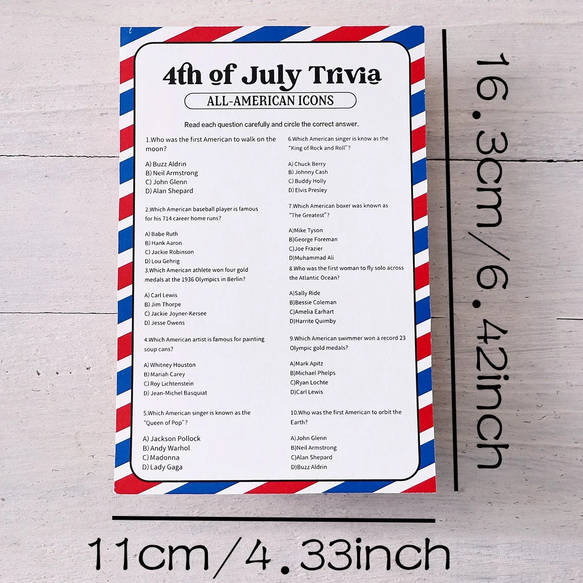 5-Pack Red & Blue Striped Independence Day Game Cards Party Game Cards Qme