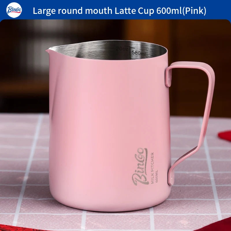 Bincoo Pointed Spout Milk Frothing Pitcher 350ml/600ml Latte Art Milk Frothing Pitcher Qst Pink 600ml