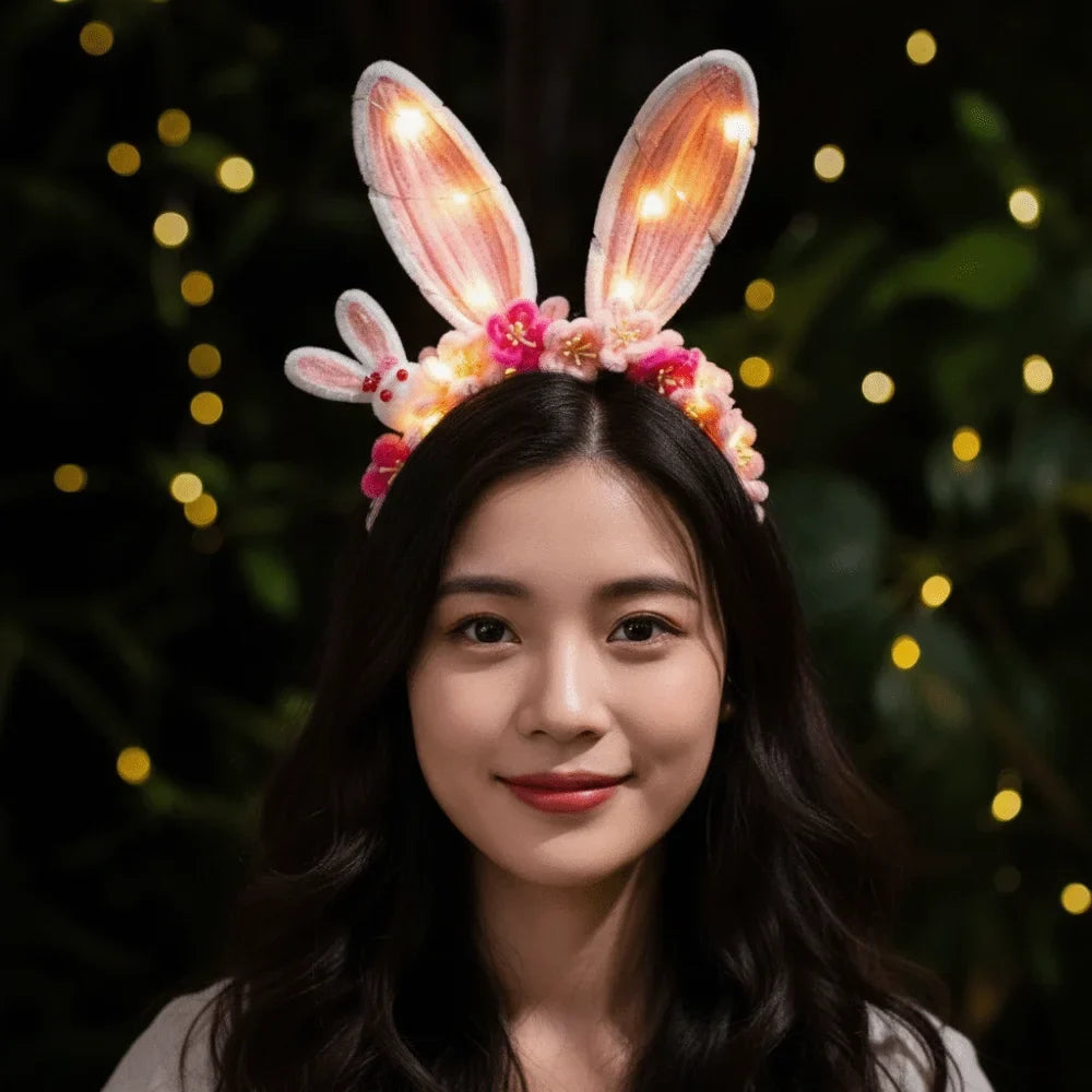 Handmade Glowing Bunny Headband – Twisted Rabbit Hair Hoop Novelty Hair Headband Qme