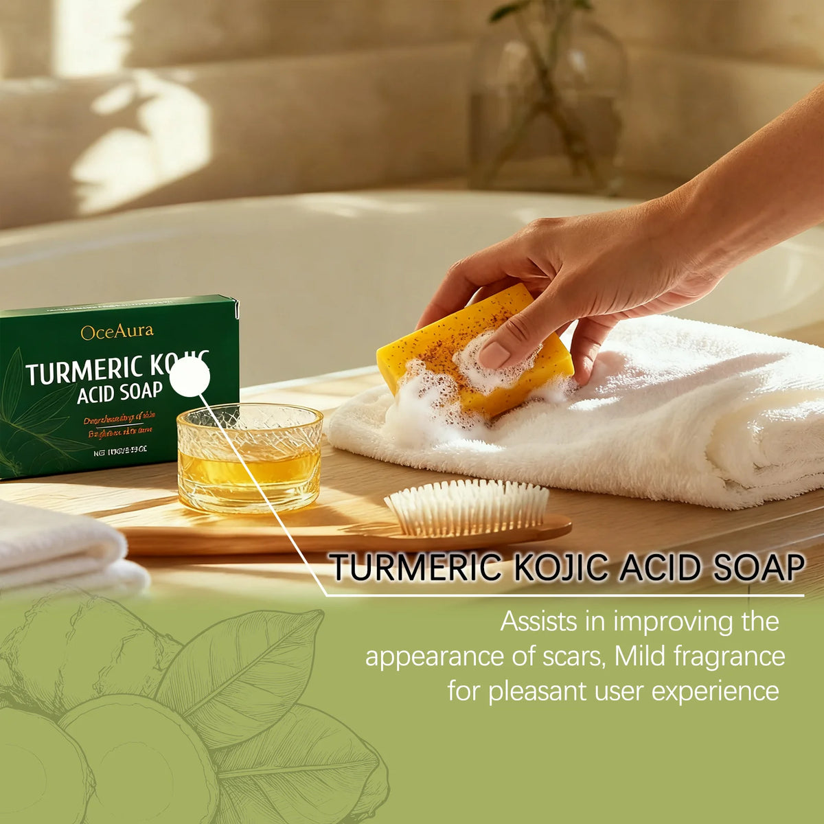 OceAura Turmeric & Kojic Acid Brightening Soap 100g Brightening Cleansing Bar Qst