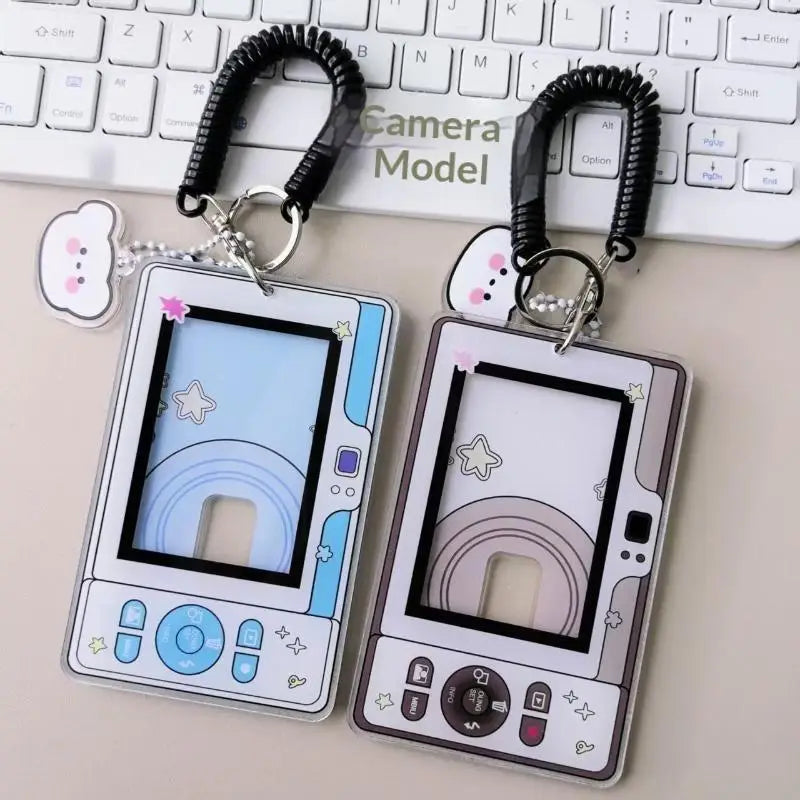Camera-Shaped Clear Acrylic Photocard Holder with Coil Lanyard Photocard Holder Qme