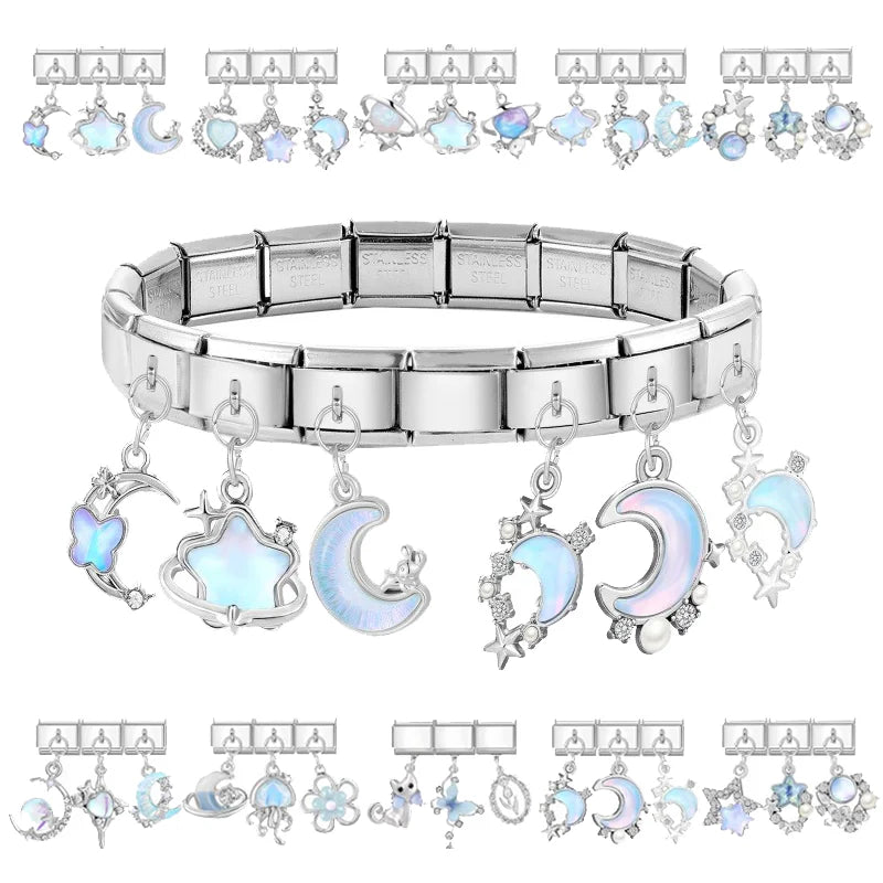 Blue Moon Heart Starfish Italian Charm Links | Modular Bracelet Modular Charm Links Qme