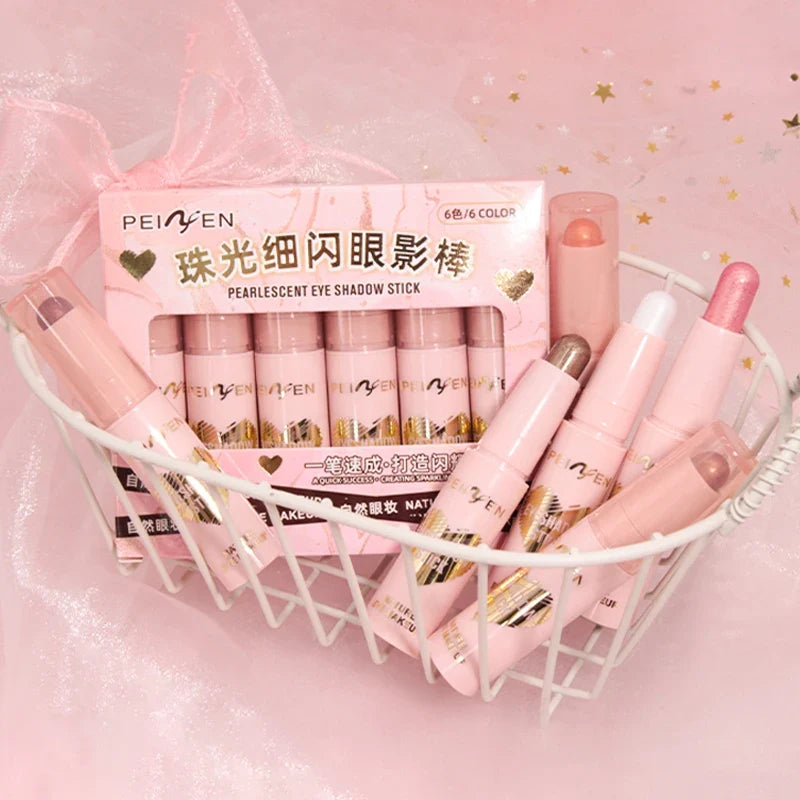 Waterproof Shimmer Eye Shadow Stick Set – 6 Multi-Color Shades Eye Shadow Stick Set Qme