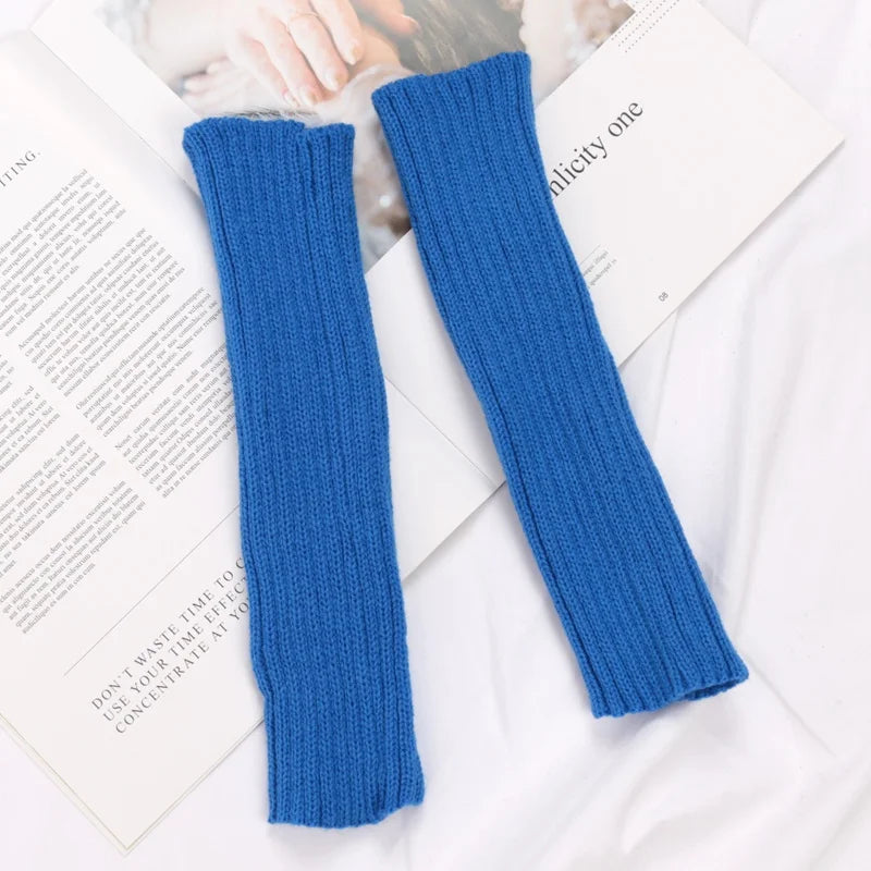 Women's Long Fingerless Gloves Winter Arm Warmers – 10 Colors Fingerless Arm Warmers Qme ROYAL BLUE length 30cm