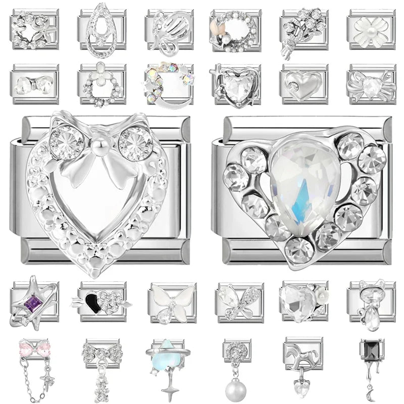Zircon Italian Charm Links – Heart Bow Butterfly Star 9mm Italian Charm Links Qme