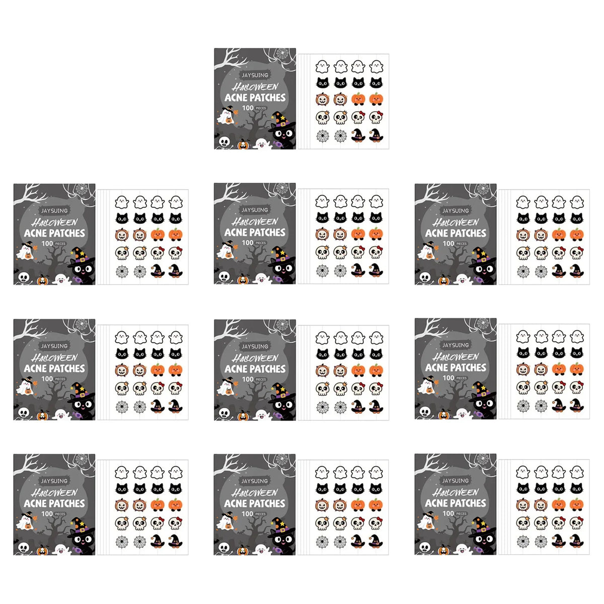 Halloween Acne Patches – Pumpkin & Bat Shapes, 100 Pcs Acne Patches Qme 10 x 100pcs Boxed