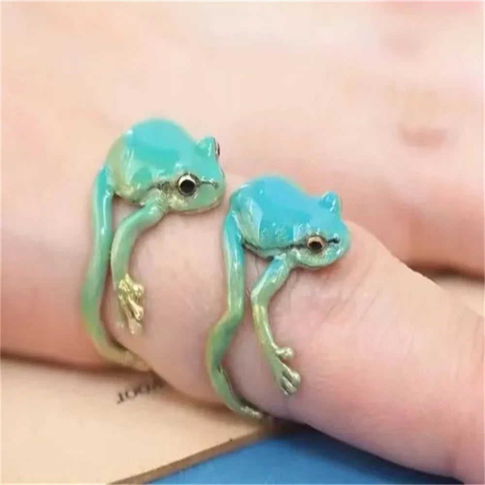 Cute Frog Adjustable Ring – Fun Animal Jewelry, Green & Blue Animal Fashion Ring Qme bule 1pcs resizable