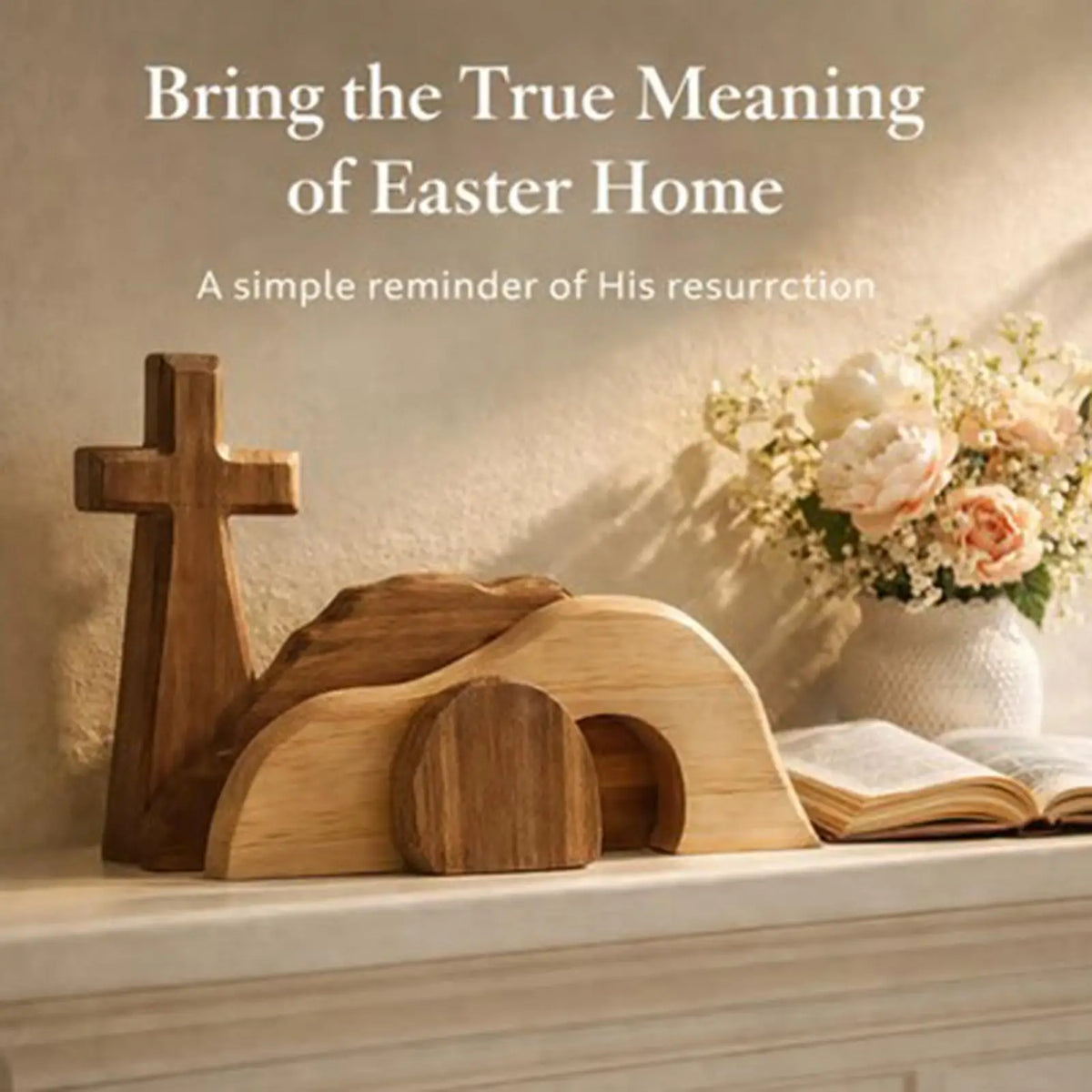Wooden Empty Tomb Easter Tabletop Ornament – 9" Decor Easter Tabletop Decor Qme
