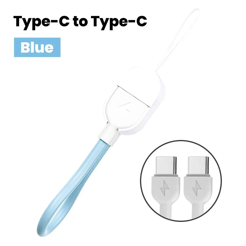 60W PD USB-C Keychain Cable – Fast Charging Dual Type-C USB-C Charging Cable Qme Blue