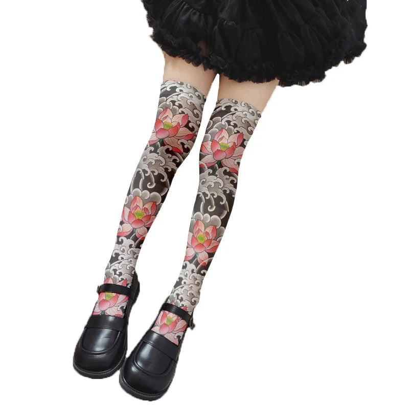 Women's 3D Tattoo Print Thigh-High Stockings | 13 Colors Thigh-High Stockings Qme style1 60CM