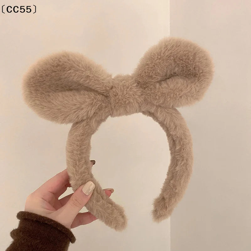 Plush Rabbit Ears Headband – Faux Fur Hair Hoop for Women Plush Hair Headband Qst