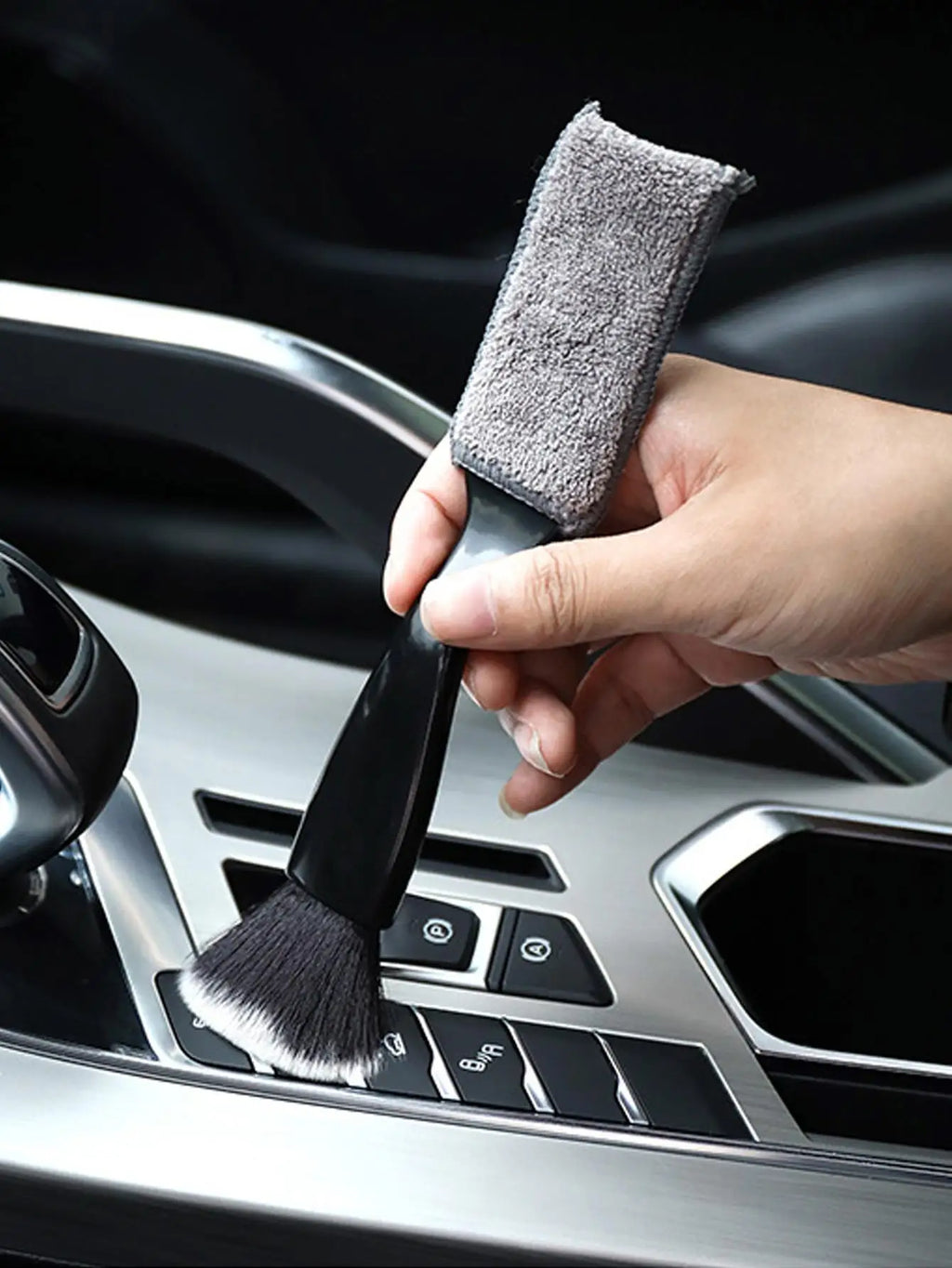 Dual Head Car AC Vent Cleaning Brush | Interior Detail Tool Car Detailing Brush Qme black