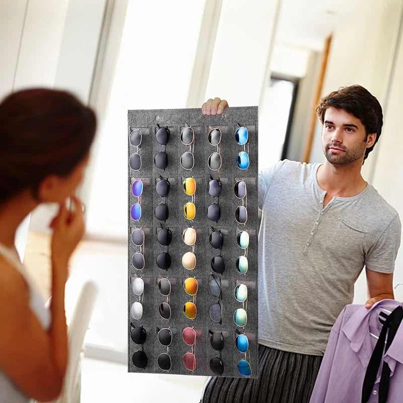 25-Slot Felt Wall Sunglasses Organizer – Hanging Display Eyewear Wall Organizer Qme