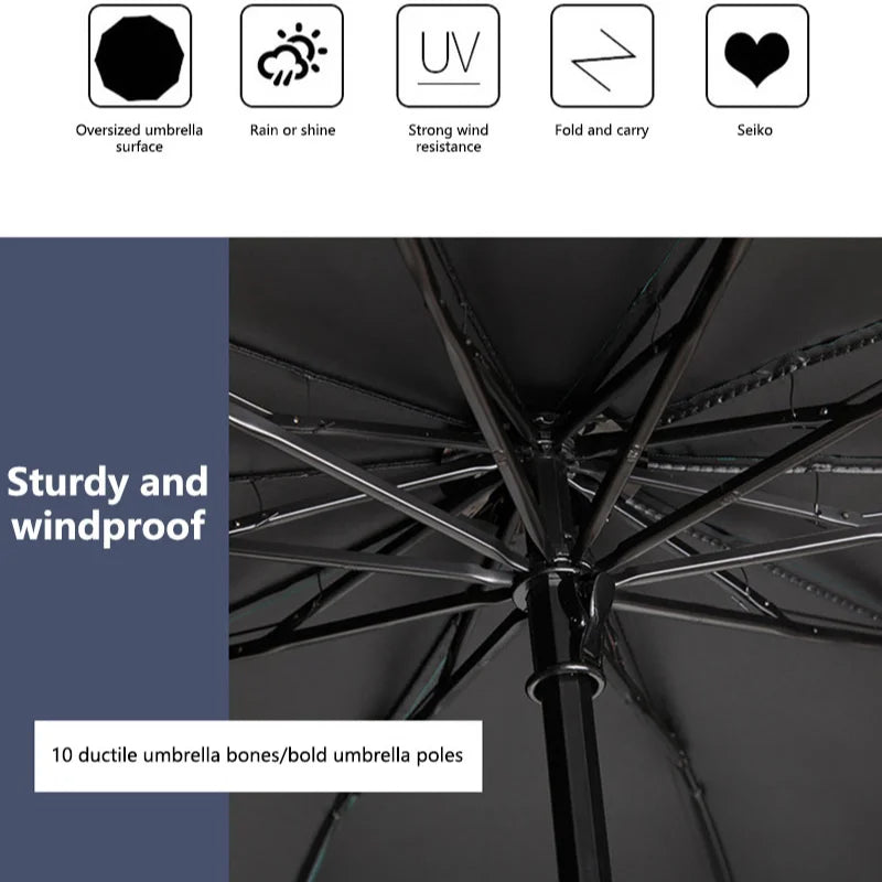 130cm Extra-Large 10-Bone Foldable UV & Windproof Umbrella Foldable Umbrella Qst