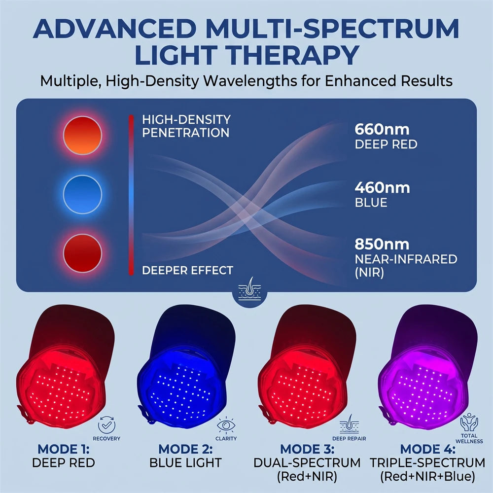 70 LED Red & Blue Light Hair Growth Cap | Scalp Massager Hair Growth Therapy Cap Qst