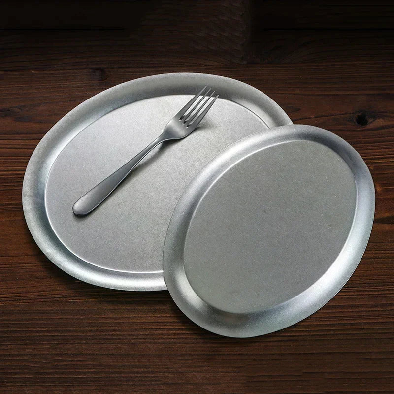 Japanese Vintage Oval 304 Stainless Steel Dessert Plate Stainless Steel Plate Qme