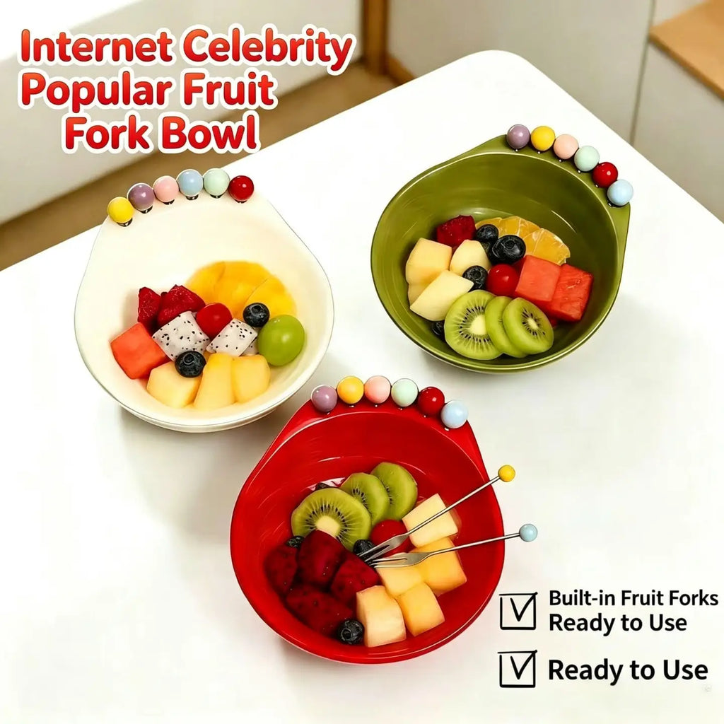 Large Stainless Steel Fruit Bowl Set with 6 Forks | Platter Fruit Bowl Set Qme