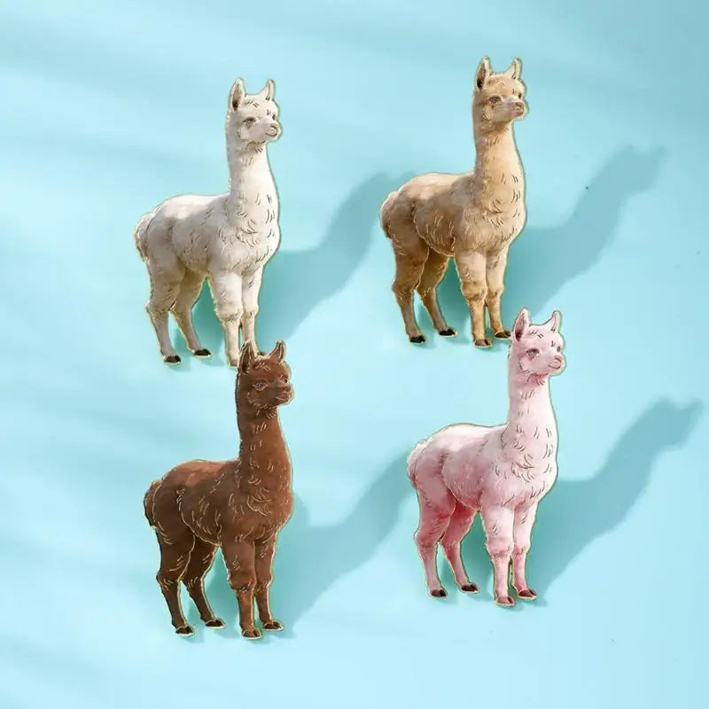 Cute Cartoon Alpaca Lapel Pin – Zinc Alloy Badge, 4 Styles Lapel Pin Badge Qme