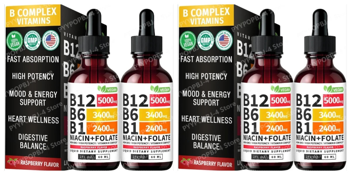 Vitamin B12 B6 B1 Liquid Drops 60ml – Vegan B Complex, 40 Servings Liquid Vitamin Supplement Qst 6 bottles