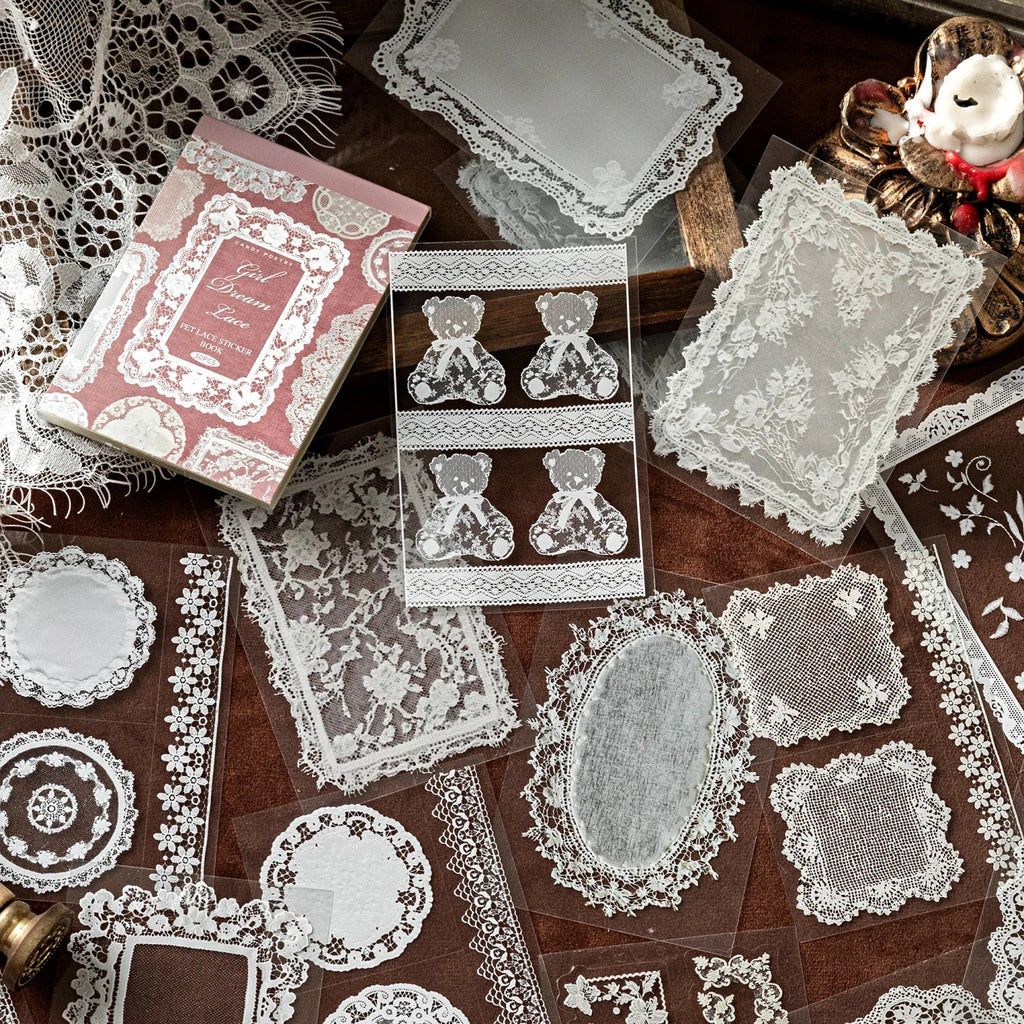 30-Sheet Lace PET Stickers for DIY Scrapbooking & Collage Art Decorative Craft Stickers Qme