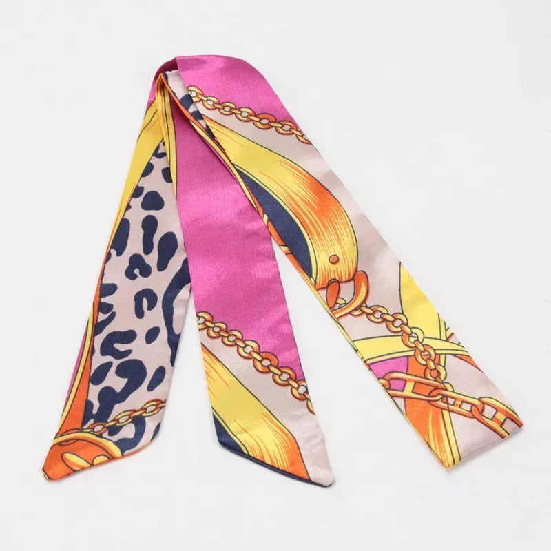 Women's Skinny Ribbon Scarf – Printed Polyester Hair Tie Ribbon Hair Scarf Qme A-21