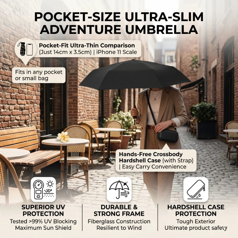 UV-Resistant Mini Folding Umbrella with Capsule Case & Strap Compact Travel Umbrella Qst