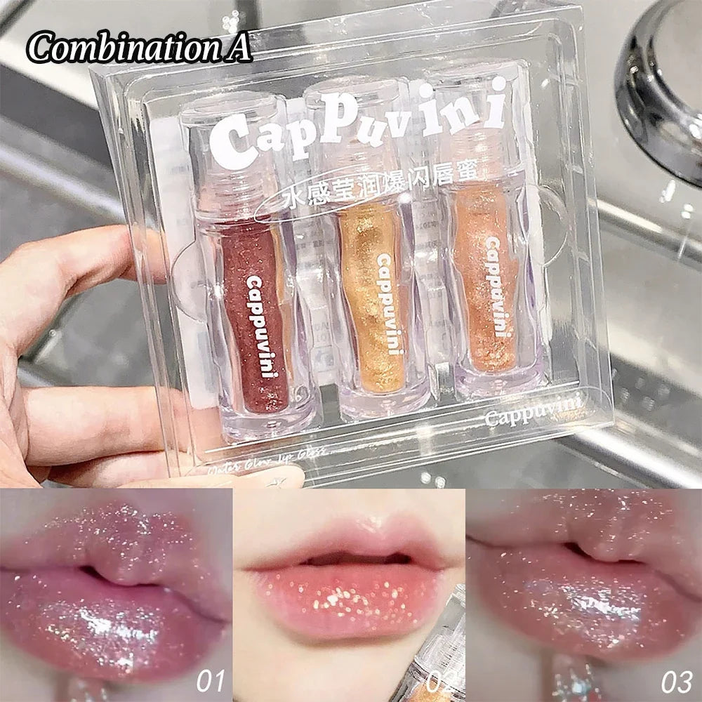 Moisturizing Glitter Lip Gloss – 6 Colors, Non-Sticky Formula Glitter Lip Gloss Qme Conbination A