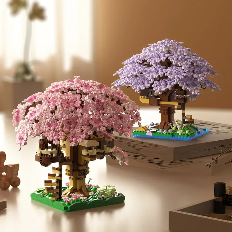DIY Cherry Blossom Tree House Train Building Block Set DIY Building Block Set Qme