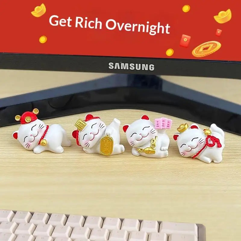 Lucky Cat Fortune Sculpture – Cute Resin Figurine for Desk & Office Decorative Figurine Qme